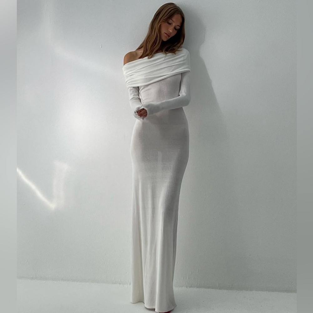 Aya Muse  Off-The-Shoulder Draped Silk-Blend Maxi Dress